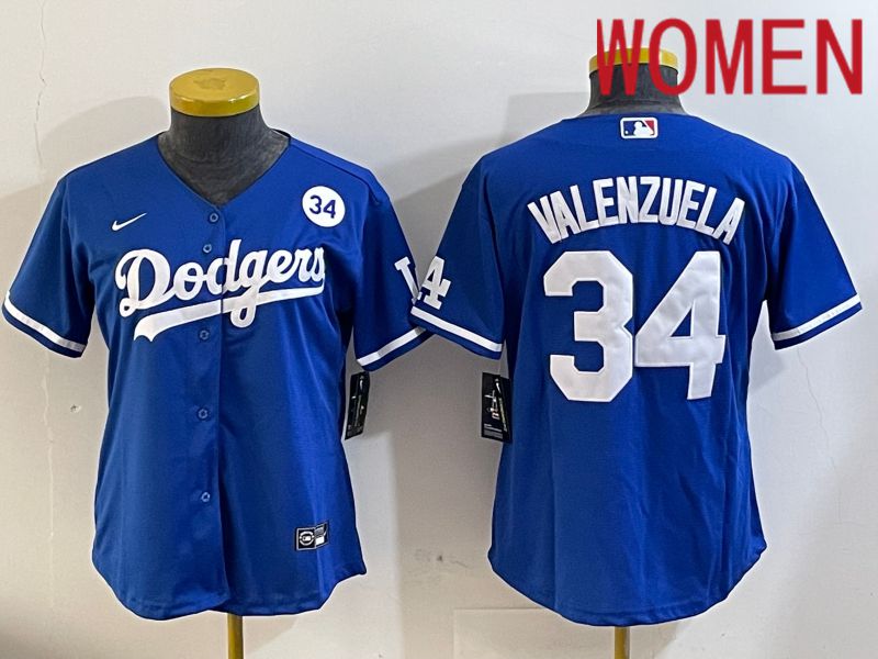 Women Los Angeles Dodgers #34 Valenzuela 2024 blue jersey 2024112013